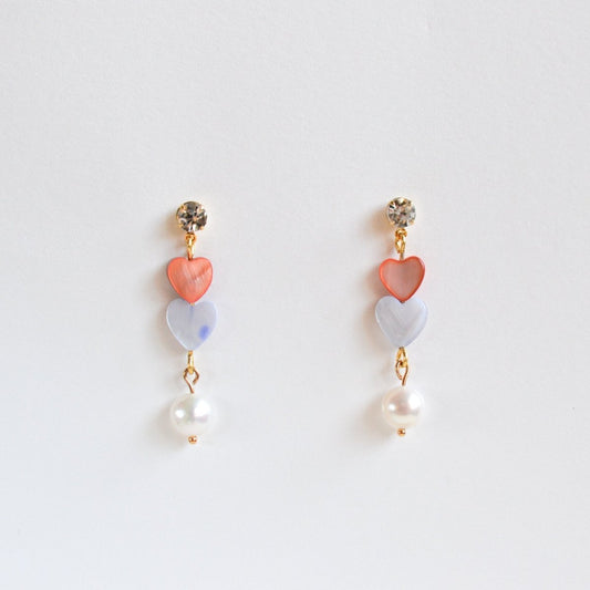 stud heart drop earrings with freshwater pearls