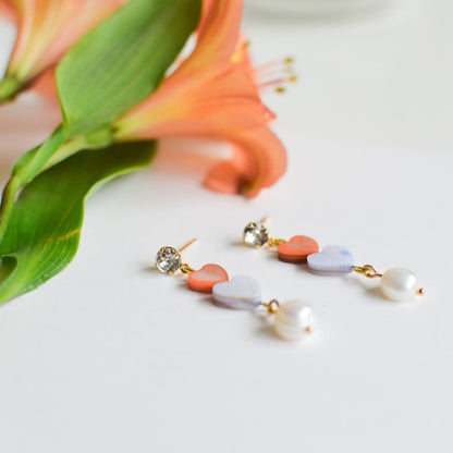 'Apricot' Cute Heart Bead Drop Earrings