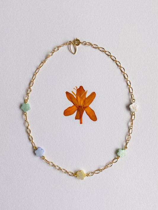 gold chain necklace with flower beads