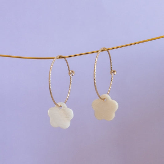 dainty gold filled hoops with flower pendant