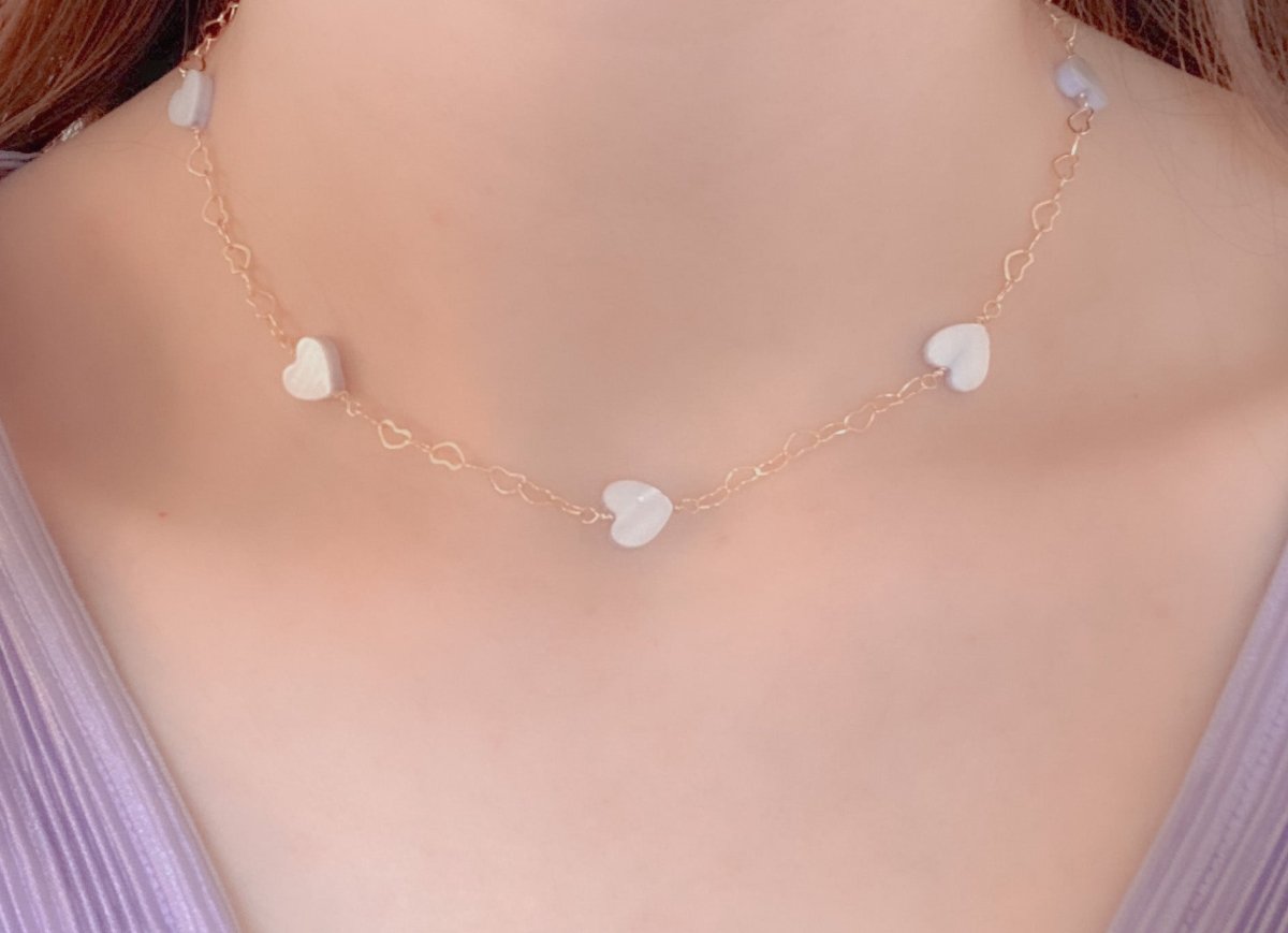 ‘Lilac’ Romantic Hearts Chain Necklace